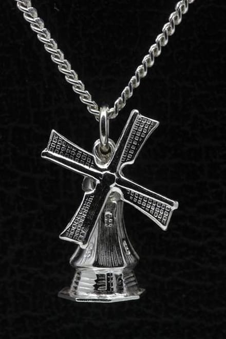 Zilveren Stellingmolen ketting hanger - achtkant klein