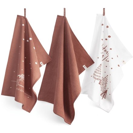 Walra Kerst Theedoeken & Handdoeken - Hello Winter - 3 stuks - Terra