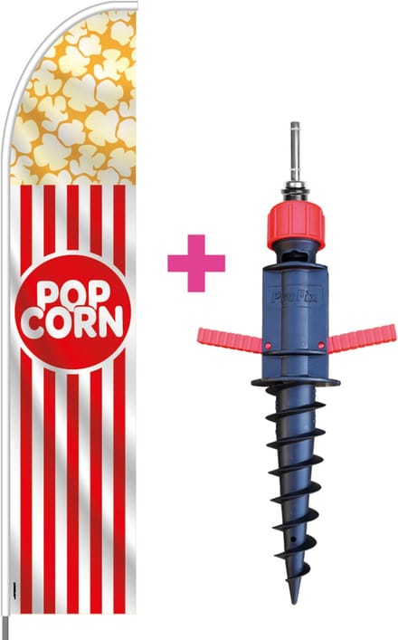 Beachflag - Popcorn - Vlag + Grondboor + Rotator + Hengelsysteem + Draagtas - Actievlag.nl