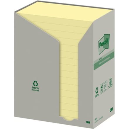 Memoblok Post-it 655 76x127mm recycled geel 16x100 vel