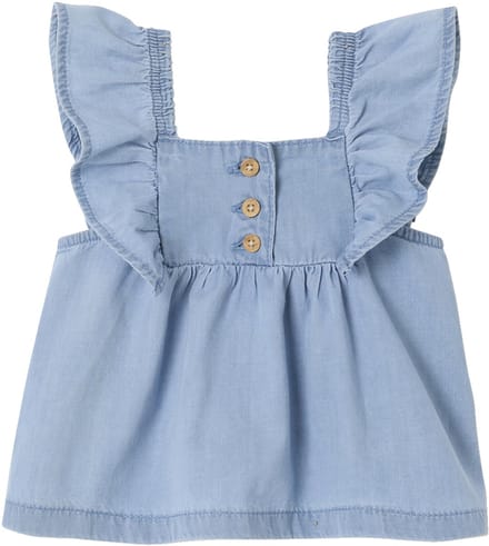 Vertbaudet Blouse met korte, geruite mouwen voor baby's in licht denim