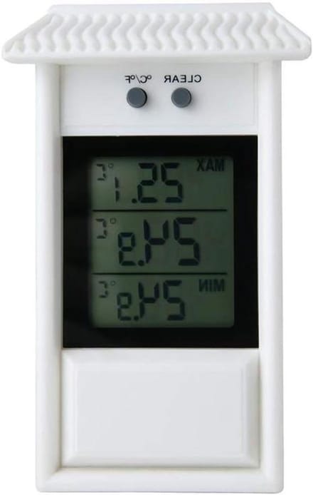 Max Min Thermometer - Temperatuurmeter Kas - Binnen Buiten Meten - IP45 Waterdicht - 132x80x30mm - Wit