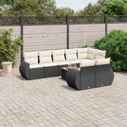 vidaXL - 9-delige - Loungeset - met - kussens - poly - rattan - zwart