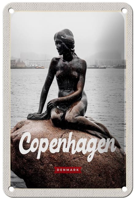 Blechschild Reise 12x18cm Copenhagen Denmark Meerjungfrau Dekoration