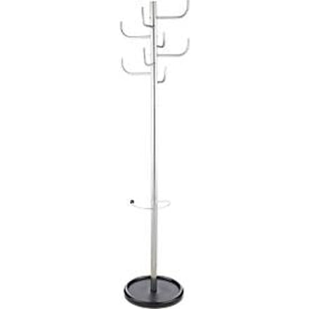 Staande kapstok - staal - 8 haken - parapluhouder met druipschaal - zilver metallic