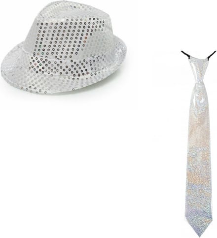 Faram Party verkleed hoedje en stropdas - Zilver glitters - Verkleedkleding