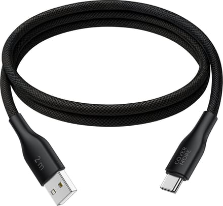 Usb C kabel - 2 meter - Usb A naar usb C - Geschikt voor android smartphone en tablet - Oplaadkabel - Datakabel - Stevig - Nylon - Zwart