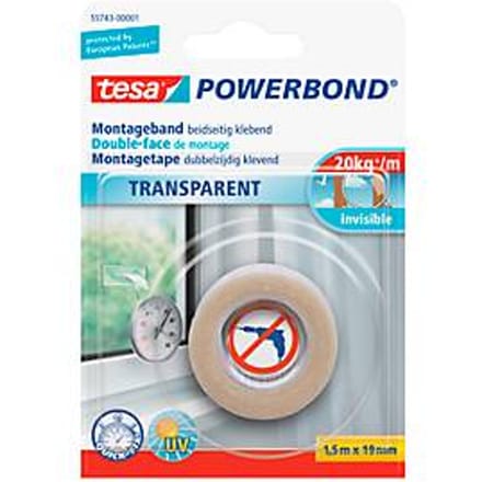 Tesa Montageband Powerbond - Binnen - Transparant - 1.5m X 19mm