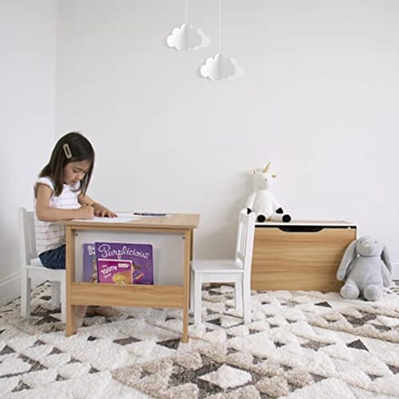Houten Kindertafel met 2 Stoelen en Boekopberger - Naturel