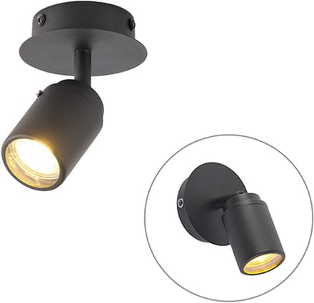 QAZQA ducha - Moderne Plafondlamp voor badkamer - 1 lichts - Ø 100 mm - Zwart -