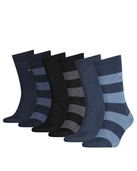 Tommy Hilfiger heren 6P sokken rugby stripe zwart & blauw