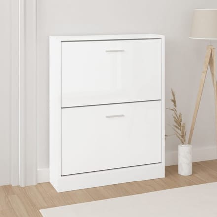 vidaXL - Schoenenkast - 59x17x81 - cm - bewerkt - hout - hoogglans - wit