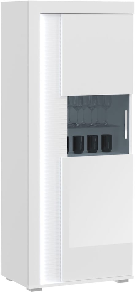 Skylight vitrinekast 1 deur met licht hoog glans wit,glas grijs,wit.