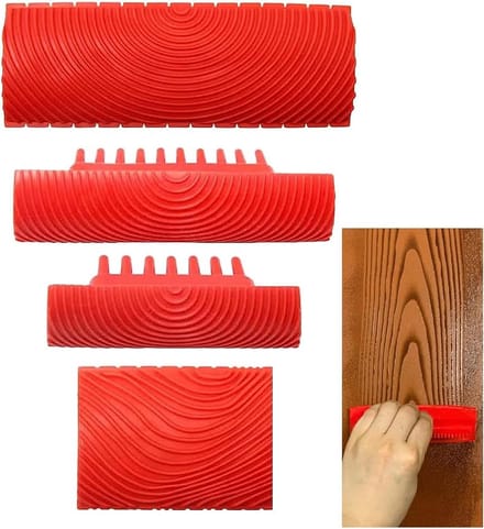 4-delige Rubber Verfset voor Houtnerf Design, Herbruikbare Decoratietools voor DIY Muurdecoraties, Creatieve Schildertechnieken