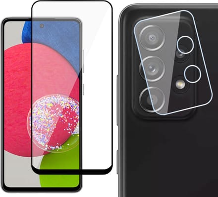 Screenprotector geschikt voor Samsung Galaxy A52s - Gehard Glas Full Screen - Met Camera Screen Protector
