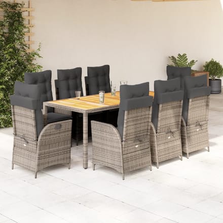 vidaXL - 9-delige - Tuinset - met - kussens - poly - rattan - grijs