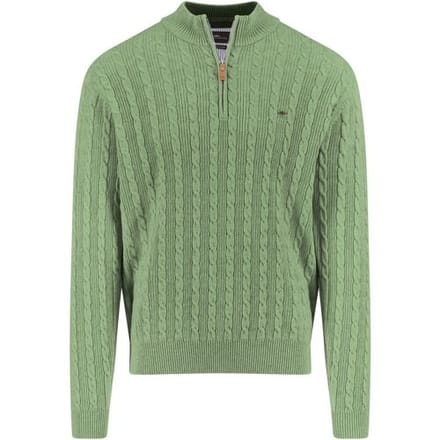 Fynch-Hatton Trui Troyer Zip Cable Knit Avocado / male