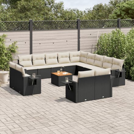vidaXL - 14-delige - Loungeset - met - kussens - poly - rattan - zwart