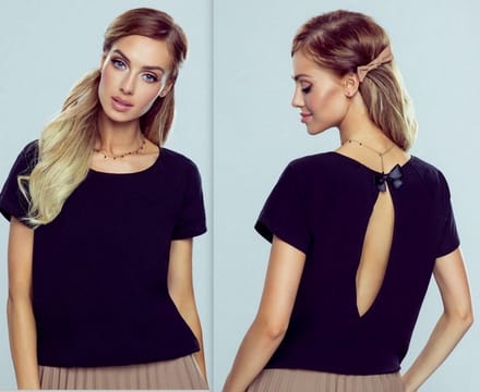Ilza- katoen blouse met een sexy split op de rug - zwart S
