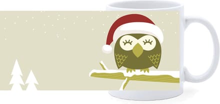 Beker - Illustratie Uil Kerst met Sneeuw