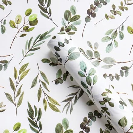 Kraft Cadeaupapier - Mini Rol - 43 cm x 5 meter - Eucalyptus Bladeren Design voor Bruiloft, Verjaardag, Laden, Thuis