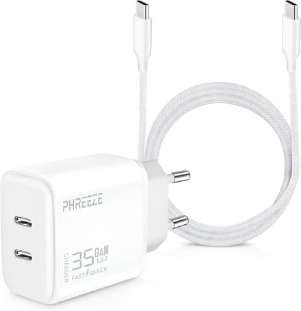 Usb C Kabel 3 Meter met 35w usb-C Oplader - 2 usbC Poorten - GaN Technologie Snellader