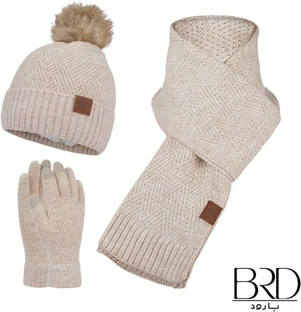 BRD® Winterset met Wol Beige - Muts met Pompon Sjaal Handschoenen - Unisex