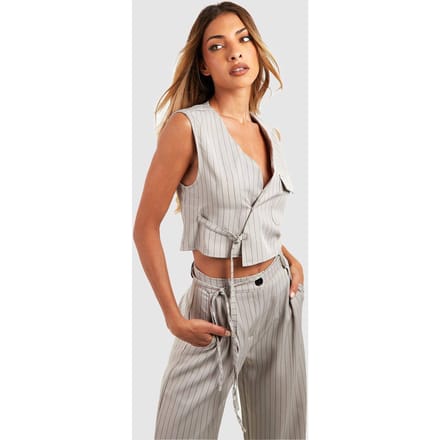 boohoo Dames Pinstripe Wrap Gilet | Grijs | Maat: 36