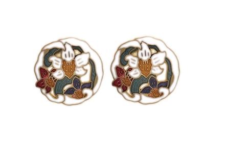 Behave - Oorbel steker bloemen wit kleurdetail retro look 3 cm