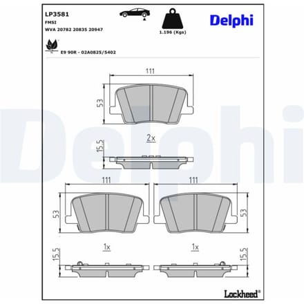 Remblokset DELPHI LP3581, achter