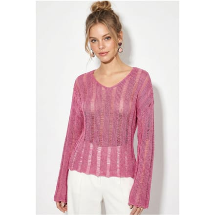 Dames Textured V-hals Gebreide Top