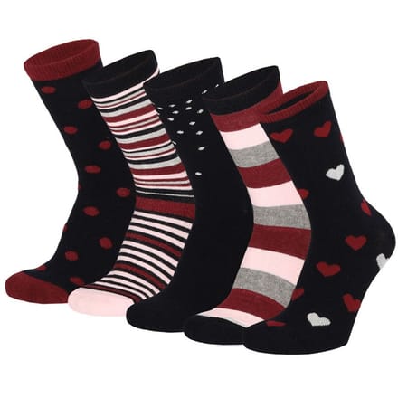 Kindersokken meisjes casual print Grijs/Rood 5-Pak - 27/30
