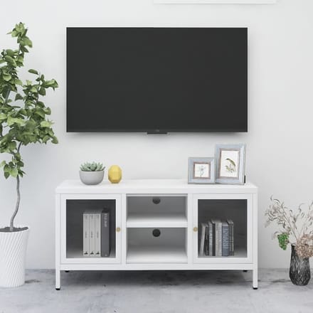 vidaXL - Tv-meubel - 105x35x52 - cm - staal - en - glas - wit