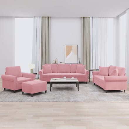 vidaXL - 4-delige - Loungeset - met - kussens - fluweel - roze