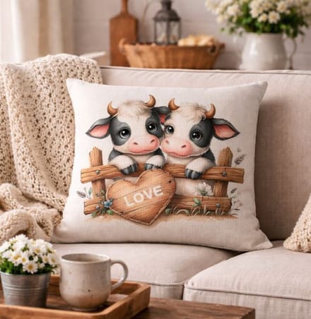Canvas Happy Cow Collection kussenhoes - 45x45 cm