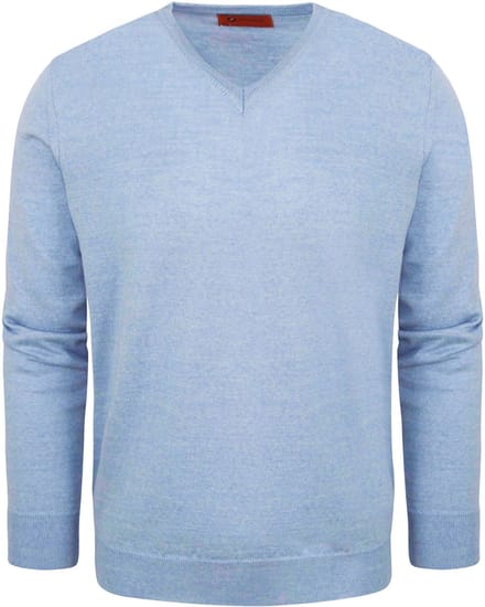 Suitable Pullover V-Hals Wol Lichtblauw - Maat XL - Heren