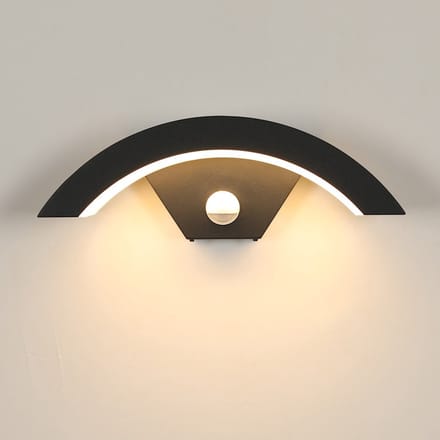 U-vormige buitenwandlamp met bewegingssensor - Zwart, 16W, warm licht 3000K, IP65