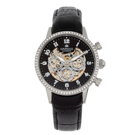 Empress Beatrice automatisch skelet wijzerplaat horloge met lederen band met dag/datum