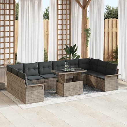vidaXL - Tuinbank - Set - 11 - st - Grijs - poly - rattan
