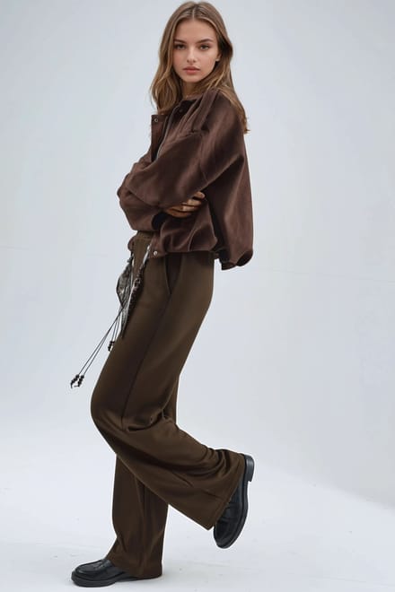 Modal Touch Hoge Taille Rechte Leg Breipantalon met Ceintuur