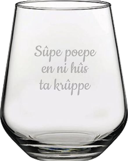 Drinkglas gegraveerd - 42,5cl - Sûpe poepe en ni hûs ta krûppe