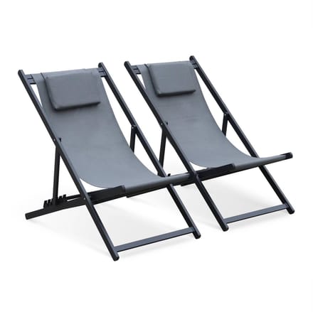 sweeek - Set van 2 ligstoelen van aluminium en textileen met hoofdkussen, standstoel - gaia
