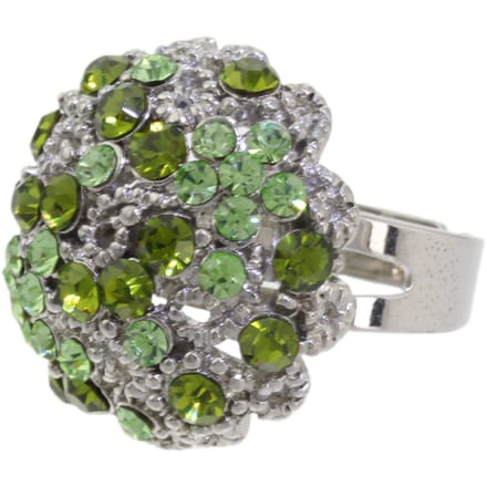 Behave – ring – Lichtgroen – Zilverkleur – Bloemdesign – Kristalaccenten – Verstelbaar