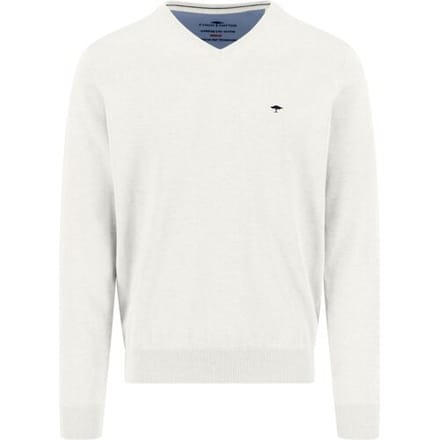 Fynch-Hatton Trui Solid Color Superfine 3-Ply Cotton V-Neck New Off White / male