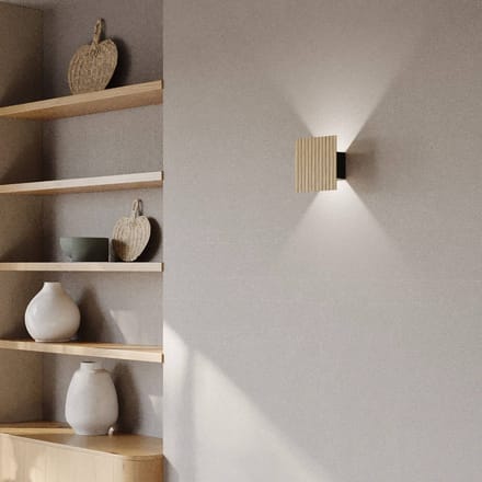 Elobra LED wandlamp Inka S, eiken/zwart, hout, hoogte 15 cm