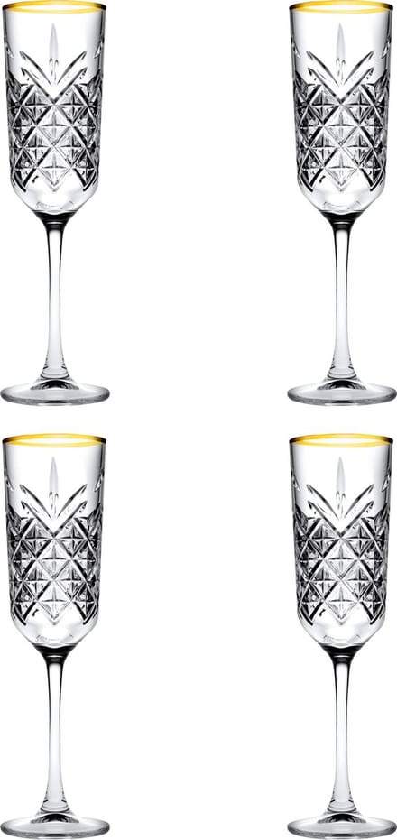 Pasabahce Timeless Champagneflutes 17,5 cl / 175 ml Gouden Rand | Set van 4 Stuks | Champagneglazen voor Prosecco en Cava | Glas | Vaatwasserbestendig