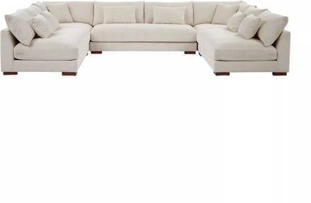 Vente-unique XXL-hoekbank met hoek links van beige ribfluweel SPERONE