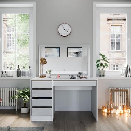 Stijlvolle Kaptafel Wit/Goud met LED Spiegel en Ruime Lade