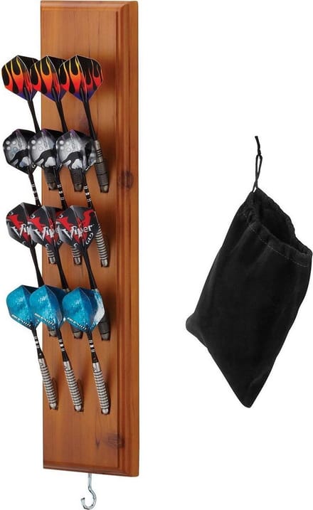 Wandgemonteerde Houten Houder voor Darts met Opbergtas