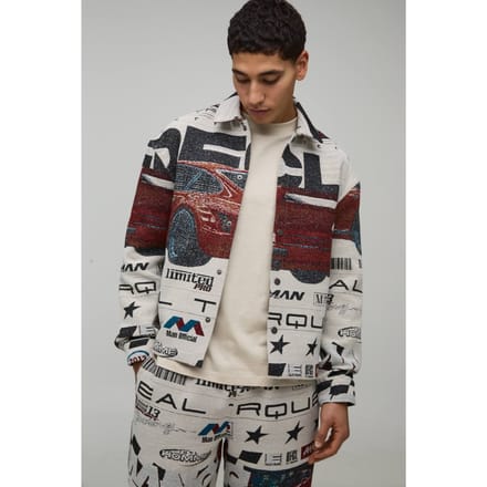 Regular Moto Tapestry Overshirt | Red | Size XS